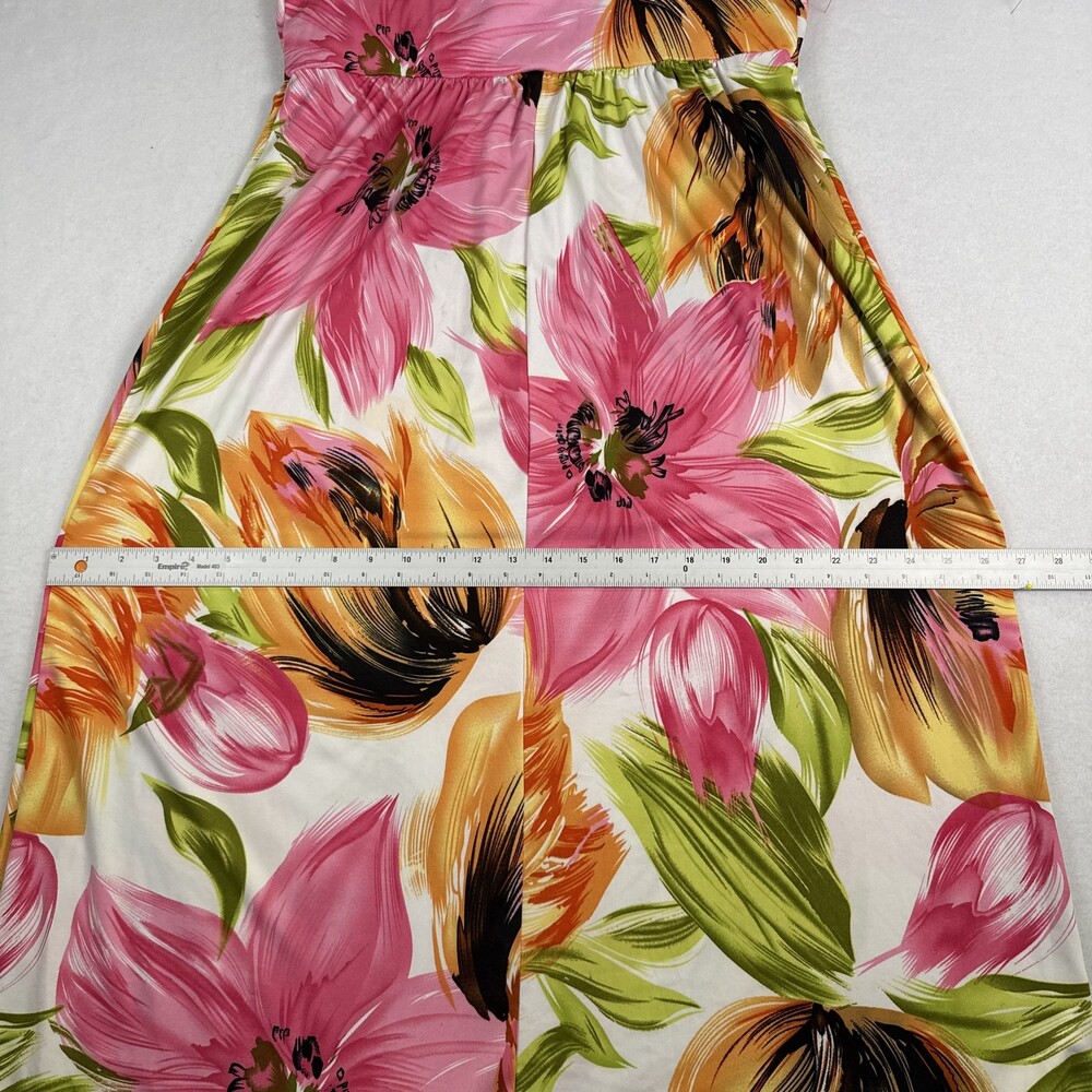 Vintage Y2K KARIN STEVENS Maxi Dress Empire Waist Floral Tropical Resort Size 10 - Picture 8 of 11